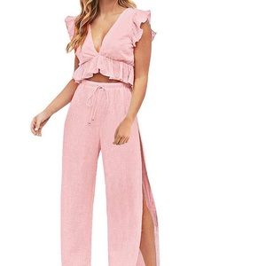 Two piece co-ord set light pink linen